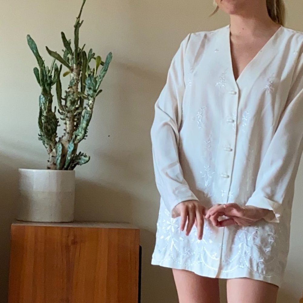 Ida + Moon Vintage White Silk Shirt Dress